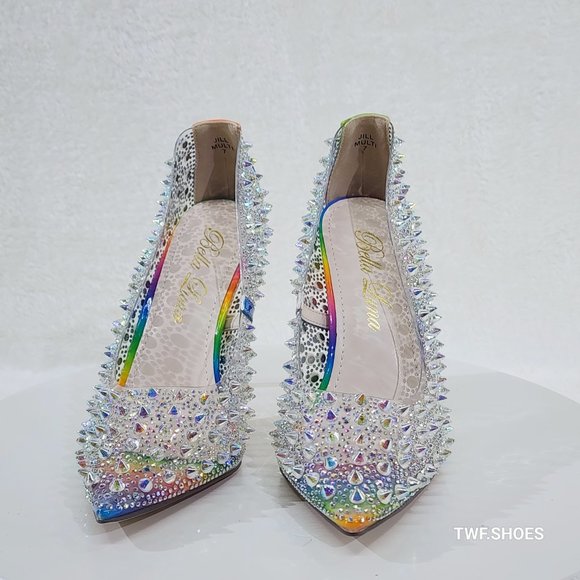 Spicy Stiletto PVC Clear Pumps Rainbow Colorful Studs & Rhinestone Pumps Hi… - Picture 14 of 14